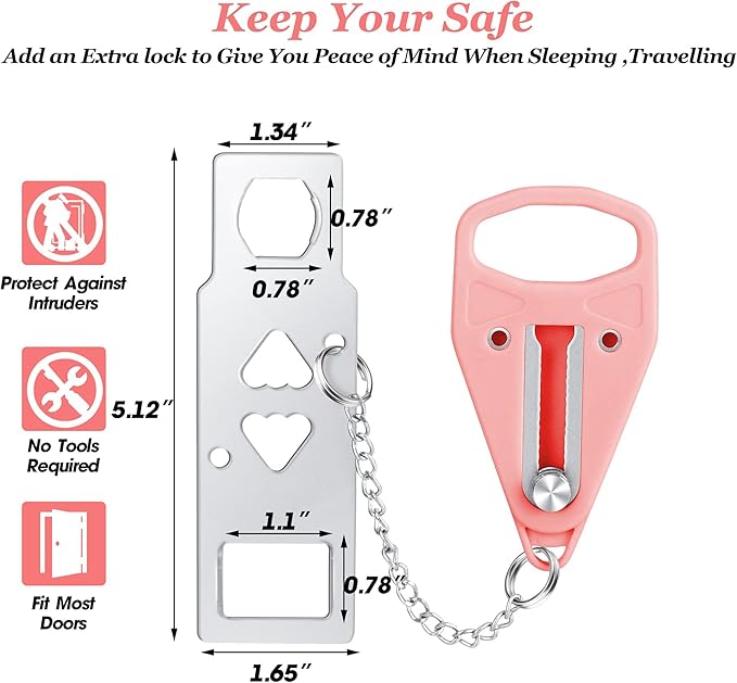 AceMining Portable Door Lock Home Security Door Locker Travel Lockdown Locks for Additional Safety and Privacy Perfect for Traveling Hotel Home Apartment College-Pink(1 Pack)