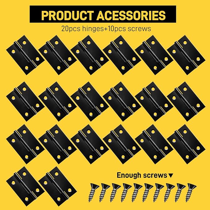 20 PCS 2 inches High-end Stainless Steel Mini Small Hinges with 80 Screws, Suitable for DIY Wooden Boxes, Small Cabinets, Jewelry Boxes Flat Hinges, Furniture, Woodworking Craft Project, Black