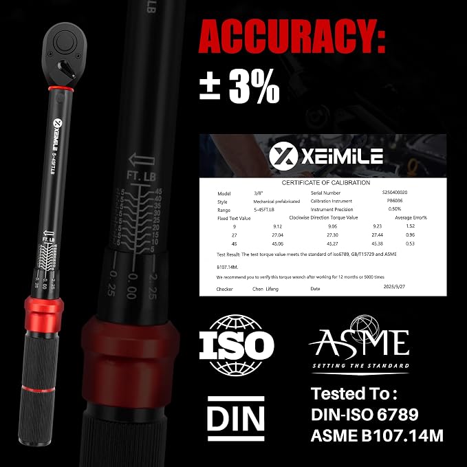 3/8-Inch Drive Click Torque Wrench-5-45Ft-Lb for Car Motorcycle DIY | Adjustable Inch Pound Torque Wrench(6.8-61Nm),72T Dual-Direction Dual Range,3% Precision for Bicycle,Small Engine,Electrical