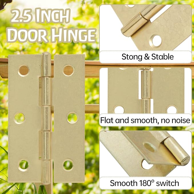 Murtenze 6 Pack 2.5 Inch Door Hinge Cabinet Hinge,Gold Butt Hinges Ball Bearing Hinges Window Hinges Outdoor Hinges with Mounting Screws