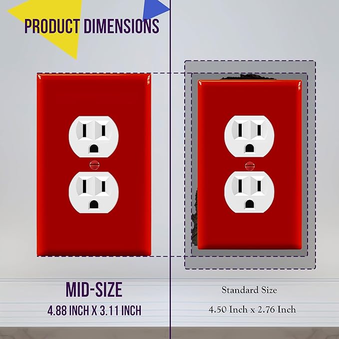 ENERLITES Duplex Receptacle Outlet Wall Plate, Electrical Outlet Cover, Mid-Size Size 1-Gang 4.88" x 3.11", Unbreakable Polycarbonate Thermoplastic, UL Listed, 8821M-R, Red