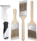 Mister Rui Paint Brush 4 Piece Set, 2" Short & Long Handle, 2.5" Angled Brushes with Paint Comb, Commercial Grade Trim, Cabinet, Roller Brushes