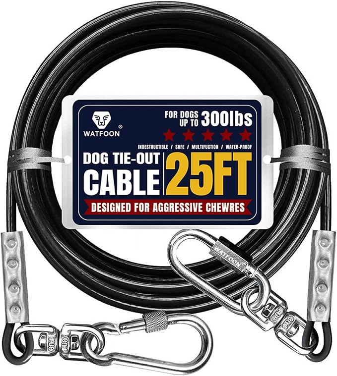 Tie Out Cable for Dogs Up to 300lbs,25ft Extra Strong 1000lbs Break Strength Tie-Out Tether Trolley Training Lead,Dog Run Cable for Yard Garden Park Camping Outside (300lbs 25ft, Black)