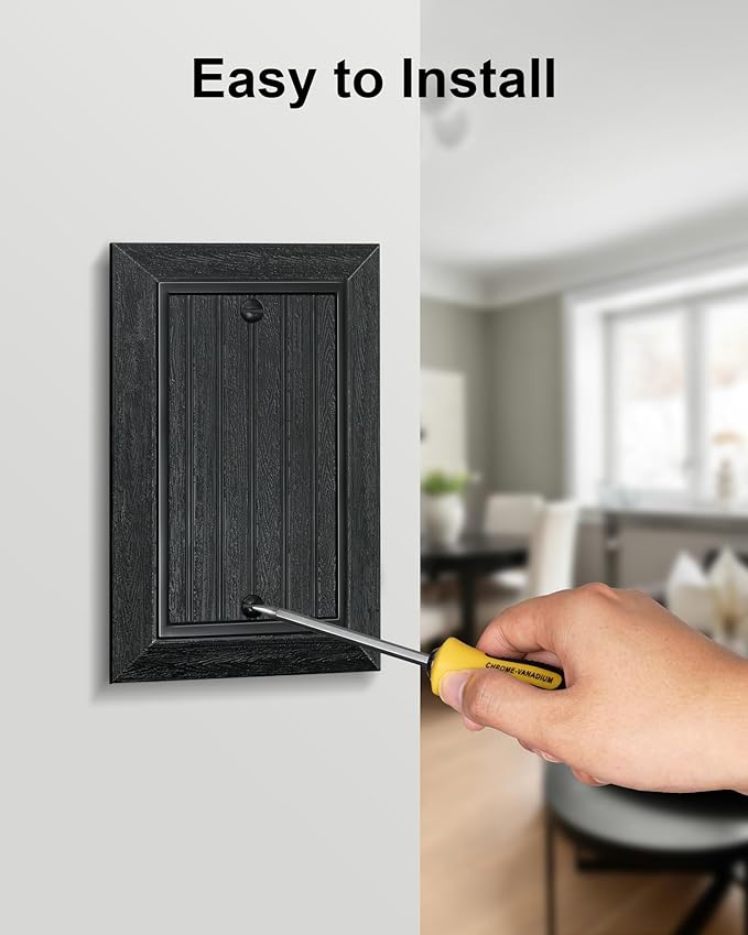 2-Pack Classic Beadboard Single Blank Wall Plate, Unbreakable Polycarbonate Wall Plate Cover, Matte Black 1 Gang Wall Plate for Unused Outlets/Switches