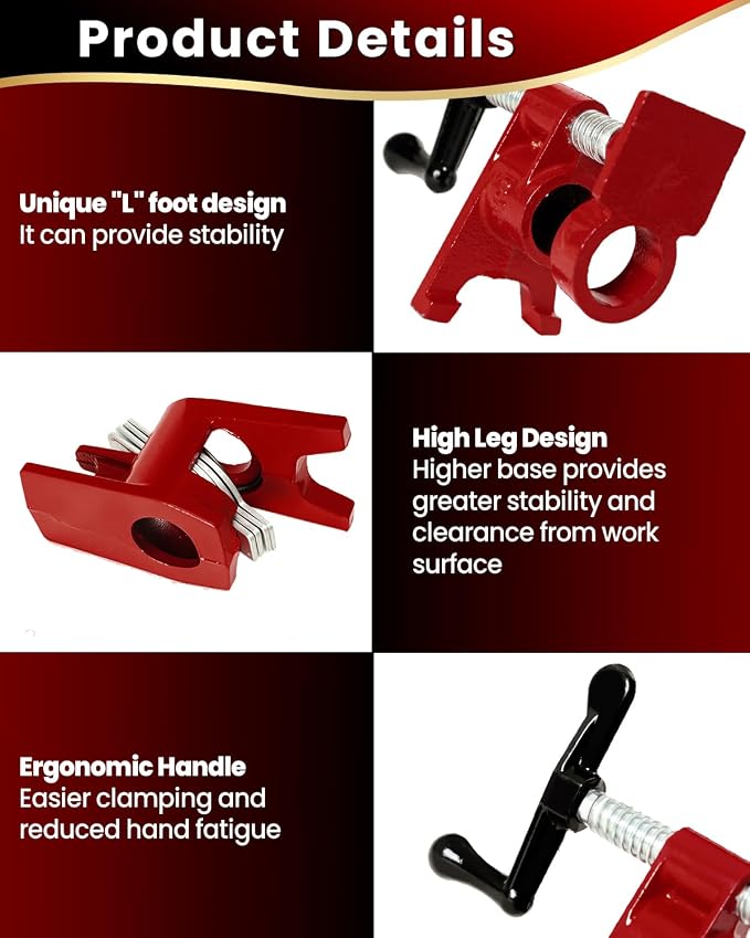 3/4 Inch Pipe Clamps, 6 Pack Woodworking Clamp Set for Gluing DIY
