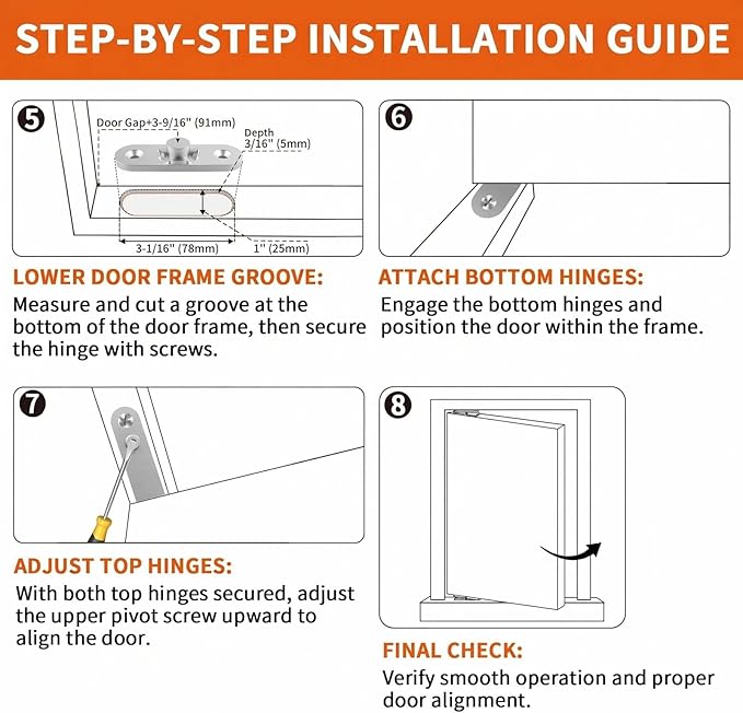 TamBee Pivot Hinge Hold Open Heavy Duty Hidden Door Hinge - 440 lbs Load, Locking 90 Degrees, 304 Stainless Steel, Concealed for Wood Doors, Secret Doors, Hidden Door and Bookcase Door 4214