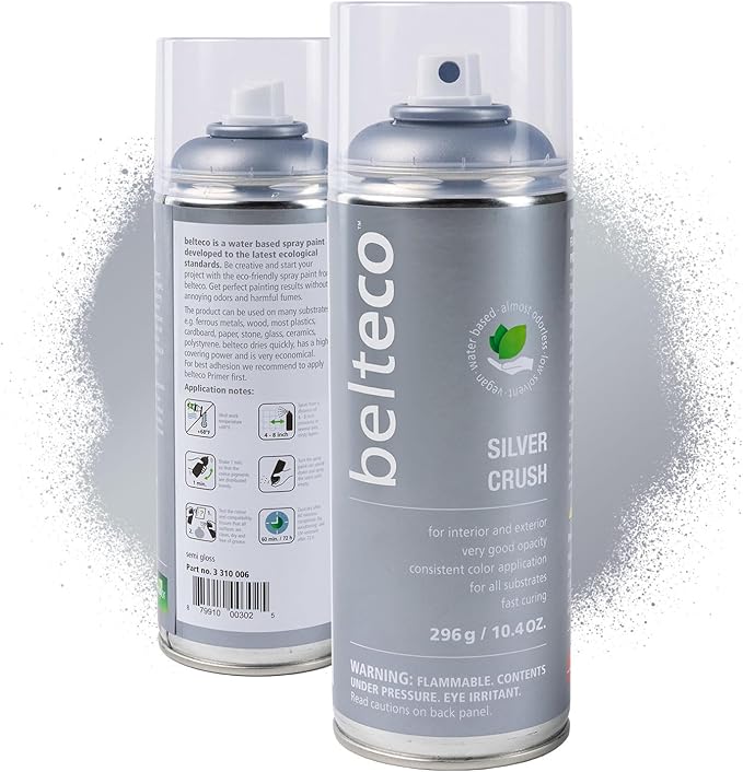 Silver Paint Spray Crush Semi Gloss | Water based & Odorless | Eco-Friendly & Vegan | Weather & UV-Resistant | For all Substrates | Fast Drying & High Coverage | For Indoor/Outdoor