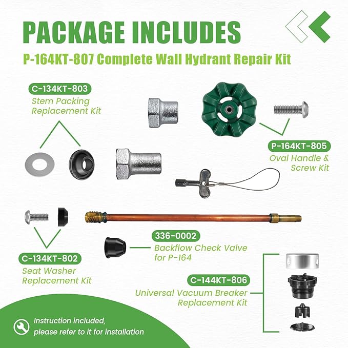 P-164KT-807 Rebuild Kit, Replace for P-164KT-807 P-164 Overhaul Kit, Include P-164KT-805 Soft-Grip Handle Kit, Fit for P-164 Original or Diamond Series Wall Hydrant