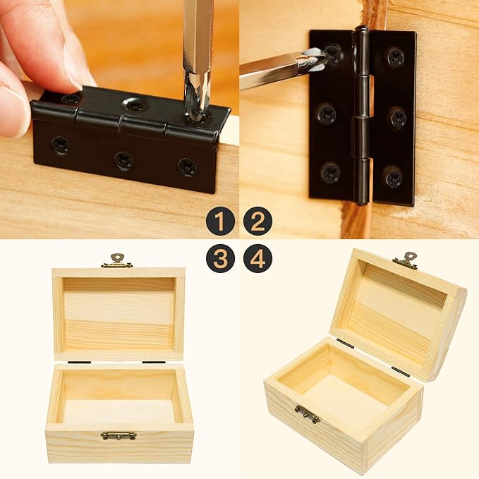 Boao 16 Pieces Small Door Hinges Stainless Steel Folding Butt Hinges Home Furniture Hardware Piano Cabinet Door Hardware with 96 Pieces Stainless Steel Screws(1.75 Inch,Black)