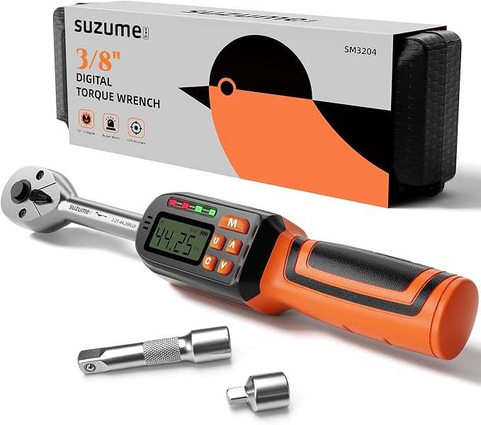 3/8 Digital Torque Wrench Inch Pound (2.21-44.25 Ft. Lb / 3-60 N.m) | ±2% Accuracy Sound and Light Alert Peak & Track Electronic Display for Mechanic DIY Motorcycle Bicycle Car Spark Plug Repair