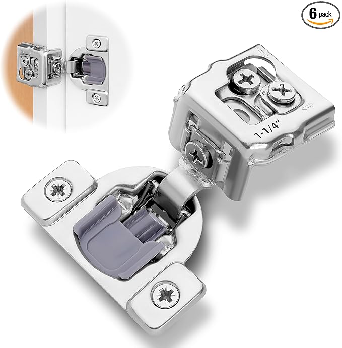 Decobasics 6 Pack Soft Close Cabinet Hinges 1-1/4" Overlay for Kitchen Cabinet Doors, Slow Self-Closing Concealed Hidden Hinges for Face Frame –Stainless Steel, 3-Way Adjustable & Quiet Close Damper