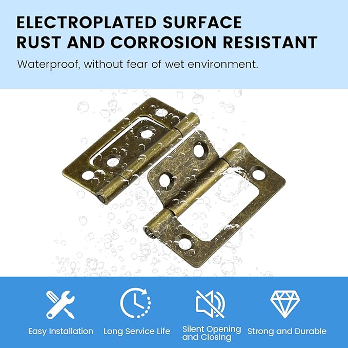 SDTC Tech 4-Pack Non-Mortise Door Hinges Bifold Butt Cabinet Hinges with Screws for Furniture Windows Cupboard etc. - 2 x 0.9 Inch, Bronze