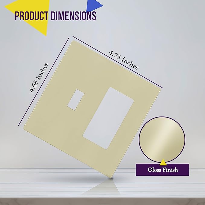 ENERLITES Combination Toggle Light Switch/Decorator Light Switch Plate, Double Switch Wall Plate, Standard Size 2-Gang 4.68" x 4.73", Polycarbonate Thermoplastic, Gloss Finish, SI881131-I, Ivory