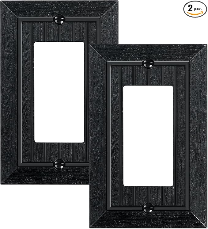 2-Pack Classic Beadboard Decorator Wall Plate Cover, Matte Black Decorative Switch Plates and Outlet Covers, Durable Unbreakable Polycarbonate Wall Plate for Electrical Outlet, Receptacle, GFCI Outlet