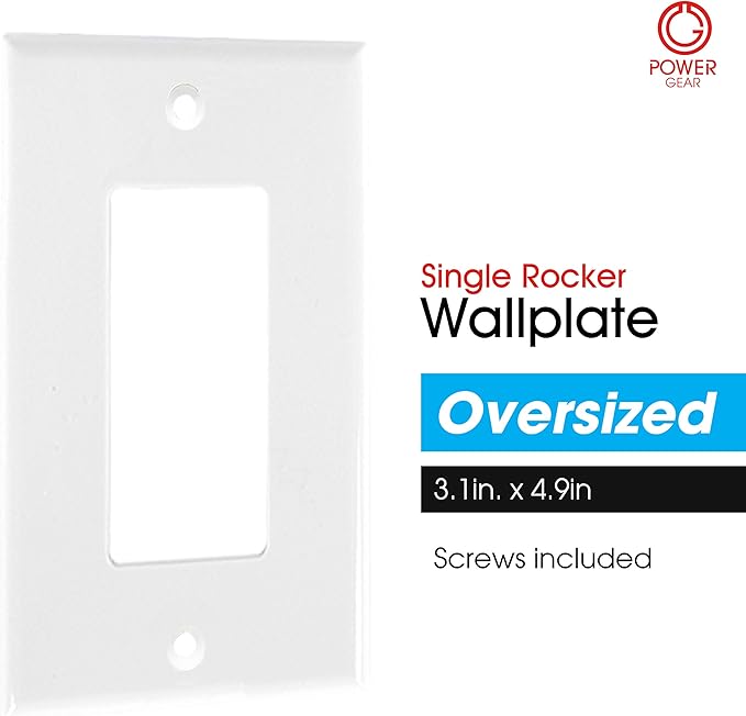 Power Gear Single Rocker Wall Plate Cover, 1 Gang, Light switch cover, 3.1” x 4.9” , Outlet Covers, Screws Included, White, 44745