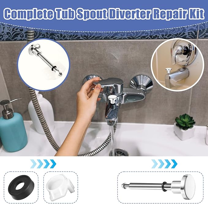 2 Set Tub Spout Diverter Repair Kit Universal Shower Diverter Repair Kit, Includes 2 Diverter Valve Stems, 2 Cup Seals and 2 Gates, Bathroom Bathtub Leaky Faucet Repair Replacement Parts