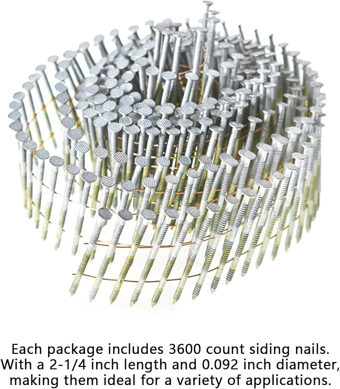 GXYWADY 3600Pcs Wire Coil Siding Nails 0.092 x 2-1/4 in Hot-Dip Galvanized Paint-Dipped Ring Shank Inclined 15 Degree Full Round Head Siding Nails of Lathing and Sheathing Materials