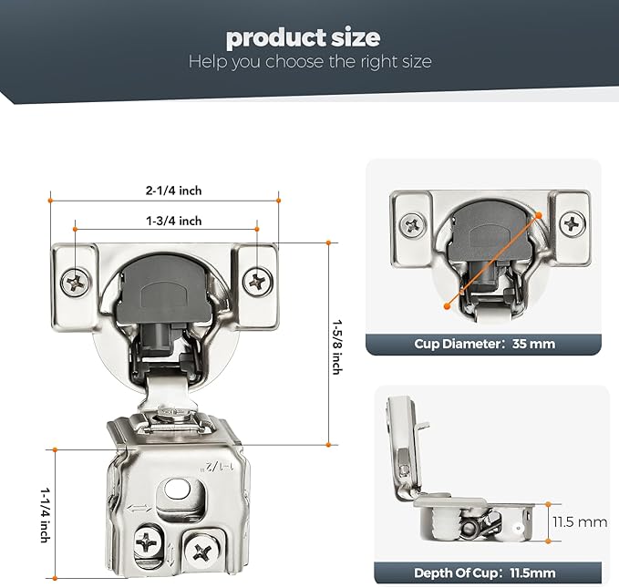 40 Pack (20 Pairs) 1-1/2" Overlay Soft Close Cabinet Hinges, Satin Nickel Stainless Steel Concealed Hinges with 3D Self-Closing for Face Frame Doors & Kitchens