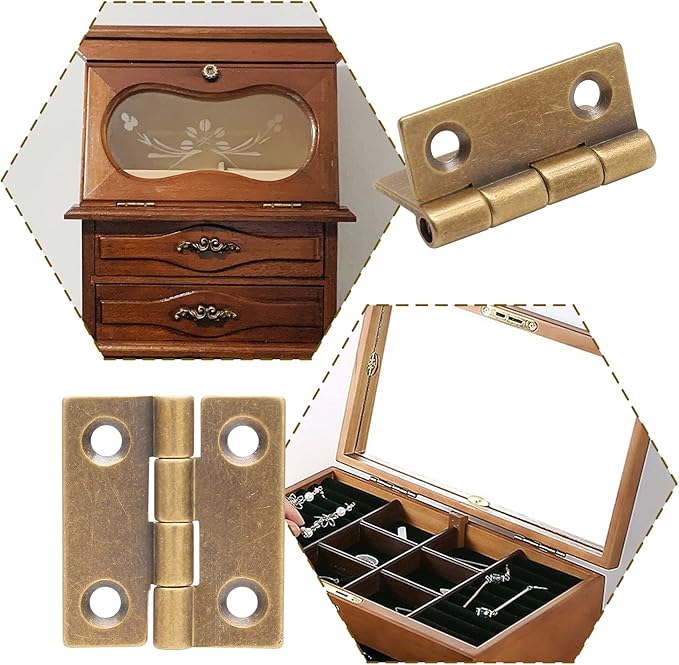 8pcs 1 Inch Brass Hinges, Mini Butt Hinges Cabinet Door Hinge, Box Hinge for Jewelry, Wooden Box, Small Cupboard Furniture (Bronze)
