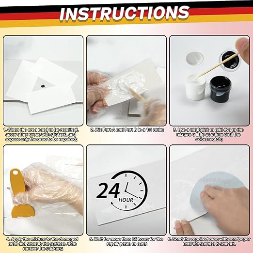 Bath Tub Repair Kit, Fiberglass Tile and Shower Repair Kit Porcelain Repair Kit, Bathtub Repair Kit Repair Chips Dents Cracks Scratches from Ceramic, Marble, Quartz, Resin, Acrylic