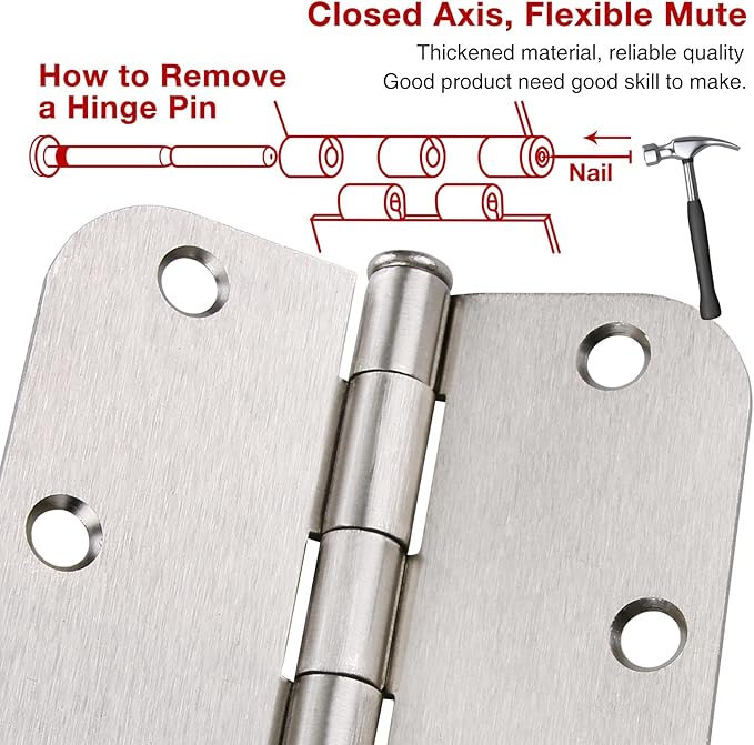 42 Pack Rounded Door Hinges Brushed Nickel 3.5 inch x 3-1/2", 5/8" Radius Heavy Duty Steel Iron 3 ½"Hinge for Doors, Interior Room,Outdoor Window,Constructition Hardware Kit Home Decor Essentials