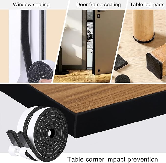Storystore Weather Stripping Door Seal Strip, 1/4In x 1/4In x 51FT Self Adhesive Foam Tape for Door Window Insulation Soundproofing Weatherstrip, High Density Foam Seal for Doors Windows Furniture