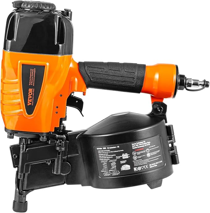 VEVOR Coil Siding Nailer CN65, 1-1/4" to 2-1/2" 15 Degree Pneumatic Siding Nail Gun with Tool-Less Depth Adjustment, 70-120PSI Air Coil Nailer for Siding, Pallet Sheathing, Wooding, Fencing, Decking