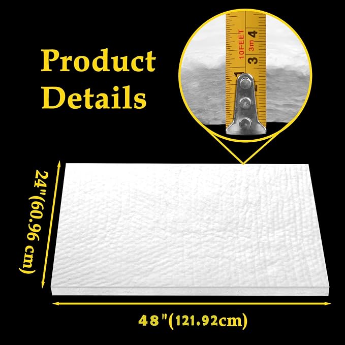 48"x24" x1" (Thick) Ceramic Fiber Blanket Fireproof Insulation Baffle Rated to 2400F, High-Temperature Resistance for Oven Stoves, Kilns,Forges