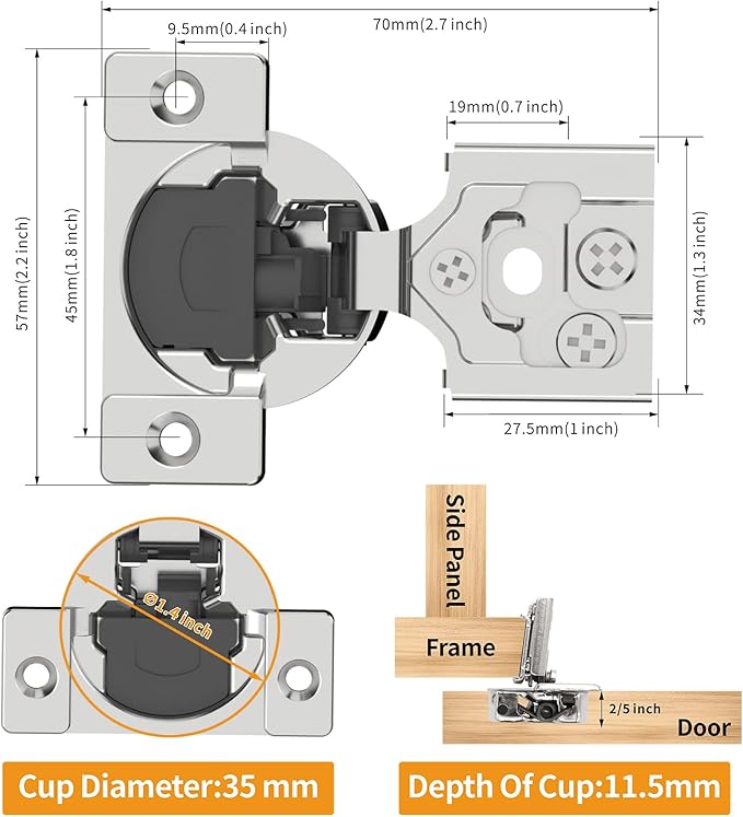 Chibery 60 Pack 5/8" Overlay 3D Soft Close Concealed Hinge for Face Frame Door, Smooth Slow Self Closing Hinges, Satin Nickel, Hidden 105° Open Angle Stainless Steel Hinge for Kitchen Cabinet Door
