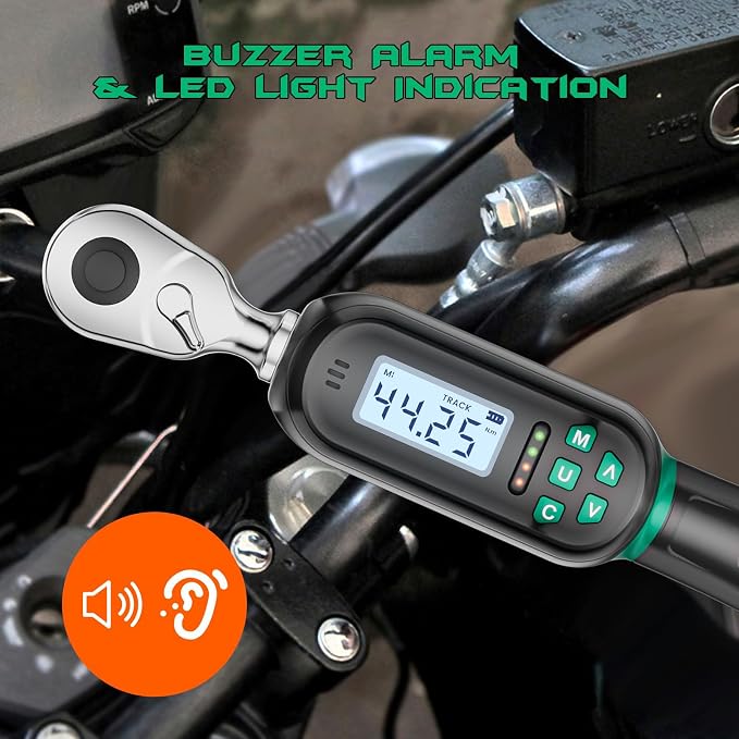 3/8 Inch Drive Digital TorqueWrench, 2.21-44.25Ft.lb/3-60N.m, Electronic Torque Wrench with Preset Value, Buzzer & LED Indicator, ±2% Accuracy Torque Wrench for Bike, Motorcycles