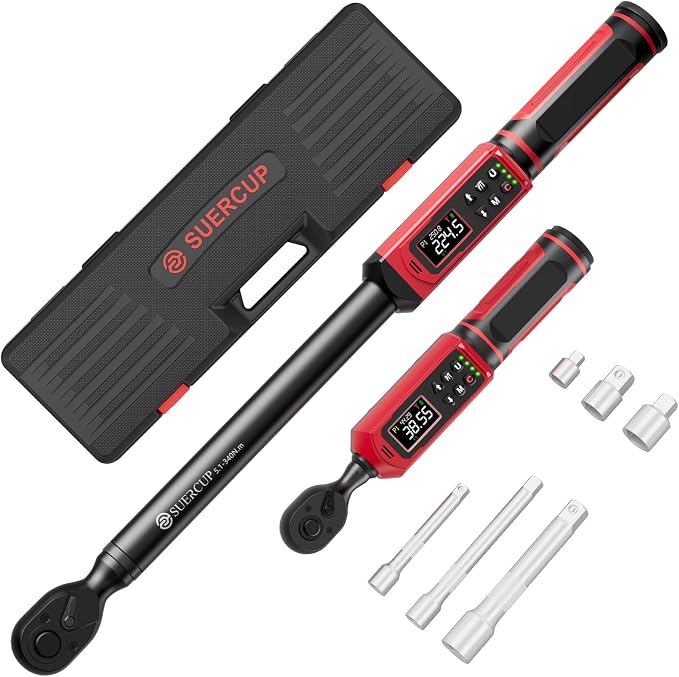 3/8" 1/2" Digital Torque Wrench, 0.66-44.29Ft.Lb & 3.8-250.8Ft.Lb | ±1% Accuracy, 0.9-60N.m & 5.1-340Nm Electric Torque Wrench Set, for Auto Repair, Lug Nuts, Engine, Suspension, Moto & Bicycle