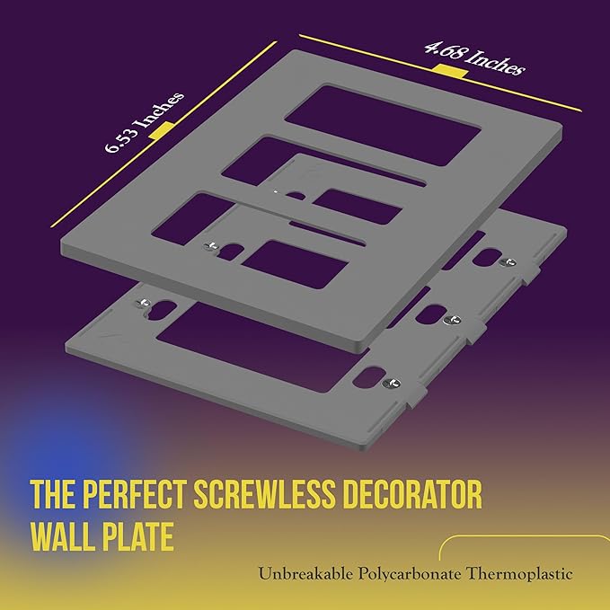 ENERLITES Elite Series Screwless Decorator Wall Plate Child Safe Outlet Cover, Gloss Finish, Size 3-Gang 4.68" H x 6.53" L, Unbreakable Polycarbonate Thermoplastic, SI8833-GY, Grey