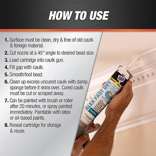 DAP 18425, White Caulk, 10.1 oz, 10.1 Fl Oz, Whites (Pack of 12)