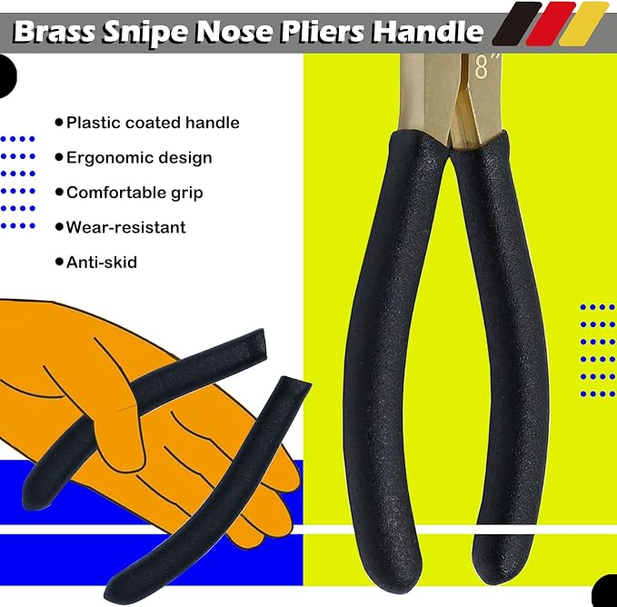 WEDO Brass Long Nose Pliers 8", with Non-Slip Handle, Snipe Nose Pliers, Length 200mm