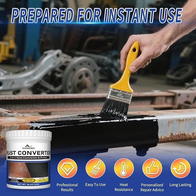 Rust Converter & Metal Primer -Removes Rust, Encapsulates & Protects, Works as Undercoating and Paint, Long-Lasting inhibitor for Cars, Trucks, Metal Surfaces(35 oz)
