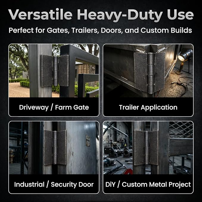 Heavy Duty Weldable Hinges | Steel Butt Hinge Design for Heavy Gates & Doors | Long Lasting - 4" x 4" Size - 1/4" Plate Thickness (2 lb,1 Pair)