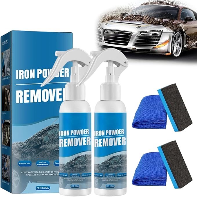 Iron Powder Remover Spray, Multi-Functional Quick-Acting Rust Removal Spray for Metal Surfaces, 100 Ml Iron Powder Remover, Fast-Acting Iron & Rusts Cleaner for Wheels, Rims, Metal (2PCS)
