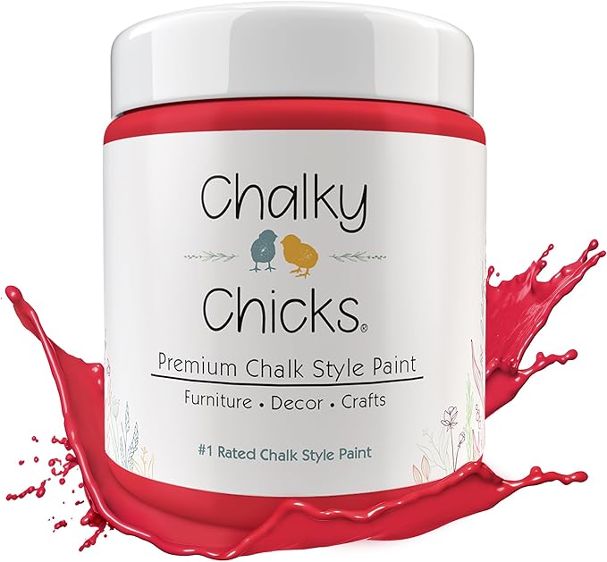 Chalky Chicks 16 Fl Oz Matte Poppy (Deep Red-Pink) Chalk Paint for Furniture Without Sanding, No Prep Furniture Paint No Sanding All in One for Crafts, Wood, Walls, Cabinet, Metal, Dresser, Farmhouse