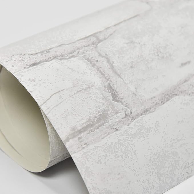 NuWallpaper Loft Brick Peel and Stick Wallpaper, White and Off-White, Textured Removable Wallpaper, 20.5 in x 18 ft