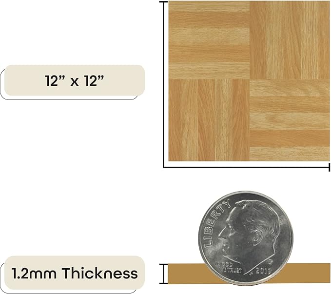 Tivoli Self Adhesive Vinyl Floor Tiles, 45 Tiles - 12" x 12", Four Finger Square Parquet - Peel & Stick, DIY Flooring for Kitchen, Dining Room, Bedrooms, Basements & Bathrooms by Achim Home Decor