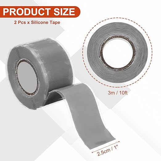 uxcell 2 Pcs Self Fusing Silicone Tape, 1" x 10ft Waterproof Water Leak Sealing Tape for Plumbing Pipe Hose Repair Handles, Grey