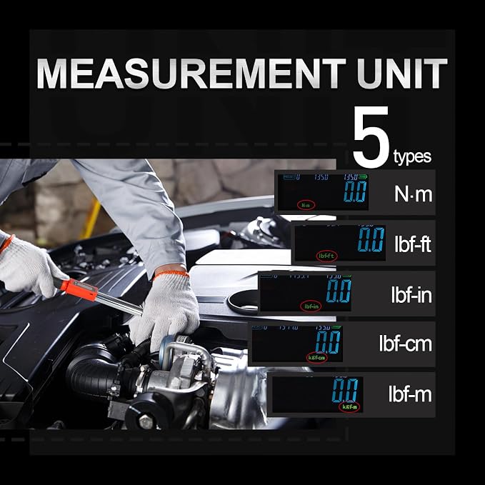 Hairich Electric Torque Wrench,3/8 Digital Torque Wrench, 0-135N.M | 5-100FT-LB/0-135N.M,Torque Range Accurate to ±2%, with Buzzer and LED Flash Notification for Motorcycle/Auto Repair
