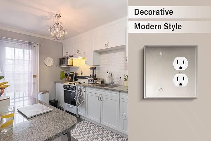 Henne Bery Soft Modern Decorative Wall Plate Switch Plate Outlet Cover (Blank/Duplex, Satin Nickel)