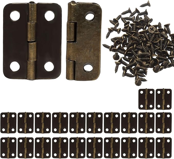 Murtenze 24Pcs Butt Hinge, 1" x 3/4" Metal Foldable Door Hinges with Screws for Cabinet Door Closet, Jewelry, Wooden Box (Antique Bronze)