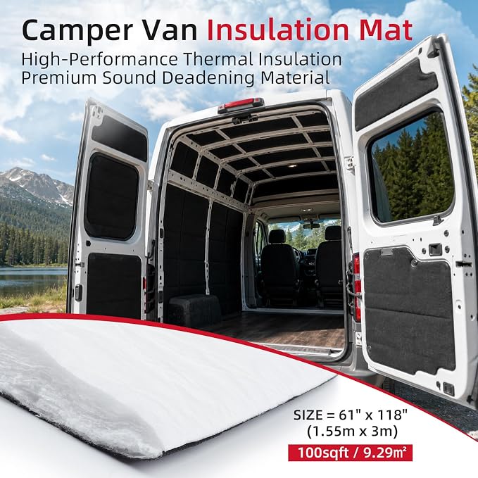 Automotive Camper Van Insulation, 5.08ft x 19.68ft, 100sqft | 40mm Thick Soundproof Material, R5.45 Thermal & Sound Barrier