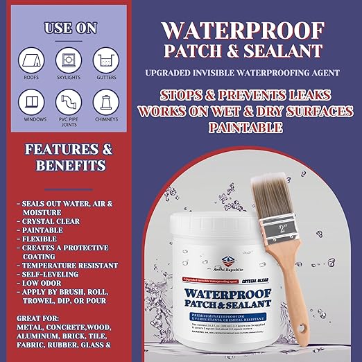 Upgraded Invisible Waterproof Agent Clear as Crystal, Transparent Waterproof Paint for Both Interior and Exterior Use on Rooftops, Bathrooms, and Walls for Leak Prevention and Tight Seal. (70OZ)