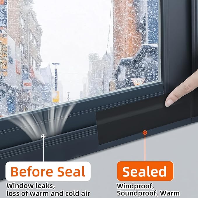 ZOMPAGO Black Window Weather Sealing Tape 1.8in x 66FT, Cloth Draft Stopper for Sliding Door & Gap Filler, Strong Adhesive Window Seal Tape Air Conditioner Door Weather Stripping Insulation