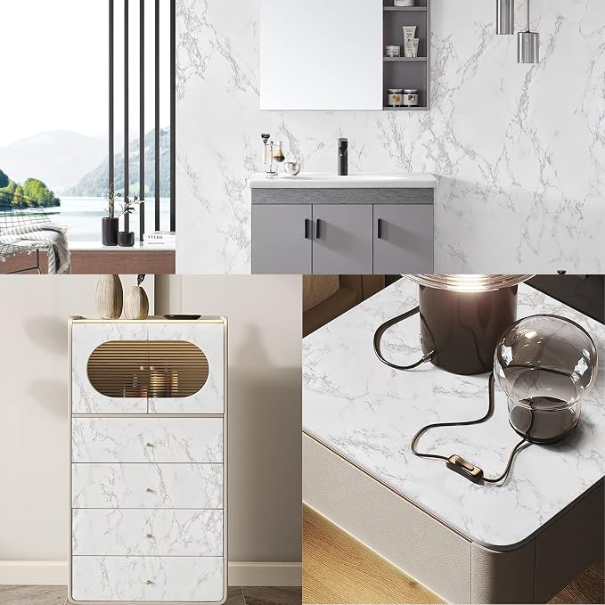 practicalWs Marble Wallpaper Granite Gray/White Paper Roll 23.6" x 196" Kitchen Countertop Cabinet Furniture is Renovated Thick PVC