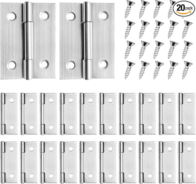 20 PCS 2 inches Door Hinge Cabinet Door Hinges Stainless Steel Butt Hinges Home Furniture Hinges Bisagras for Door, Window, Case Lid, Wooden Box Chest with 120 Mounting Screws, Silver