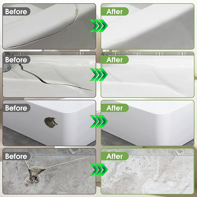 MOSAMNI Bathtub Repair Kit White for Tubs, Fiberglass Showers, Tiles, Sinks & Countertops, Fix Chips, Cracks, Holes, Scratches on Porcelain, Enamel, Acrylic, Granite, Ceramic, Quartz Surfaces